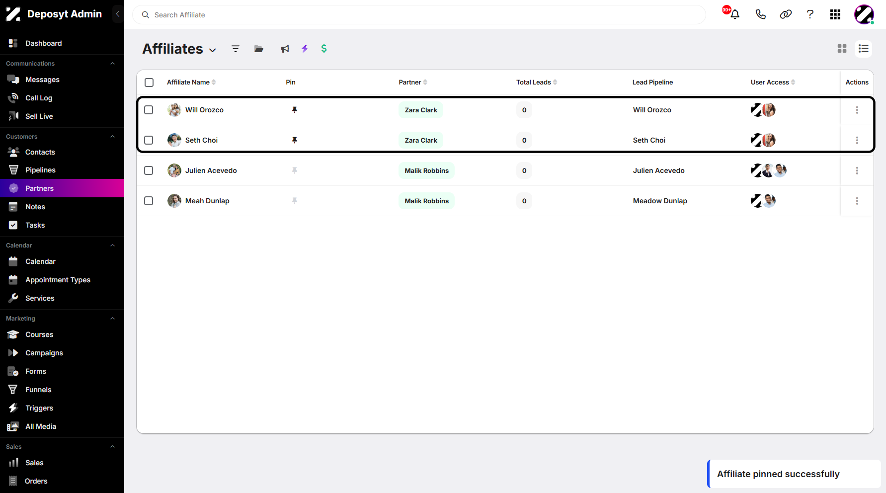 Step 8: You can now view the affiliate you pinned.
