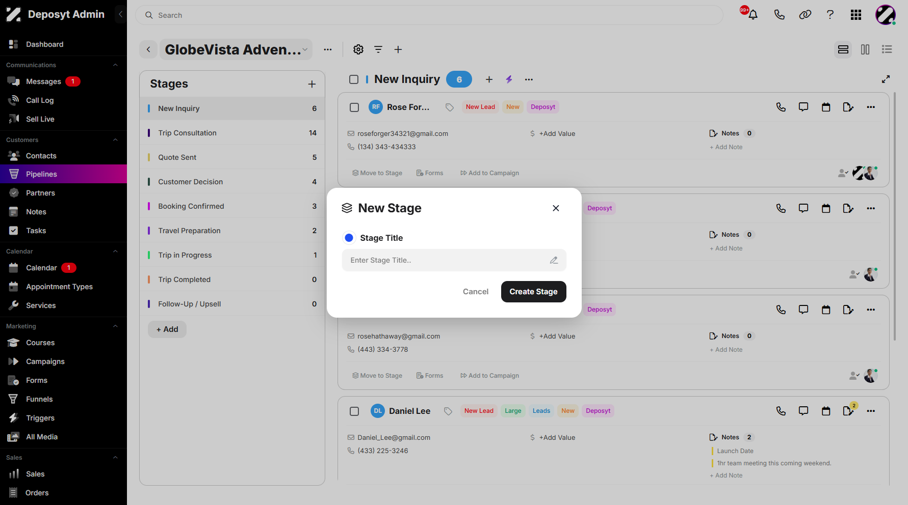 Step 10: A pop-up window will appear, allowing you to name your new stage and choose a color for it. Once everything is set, click Create Stage to add your new stage.