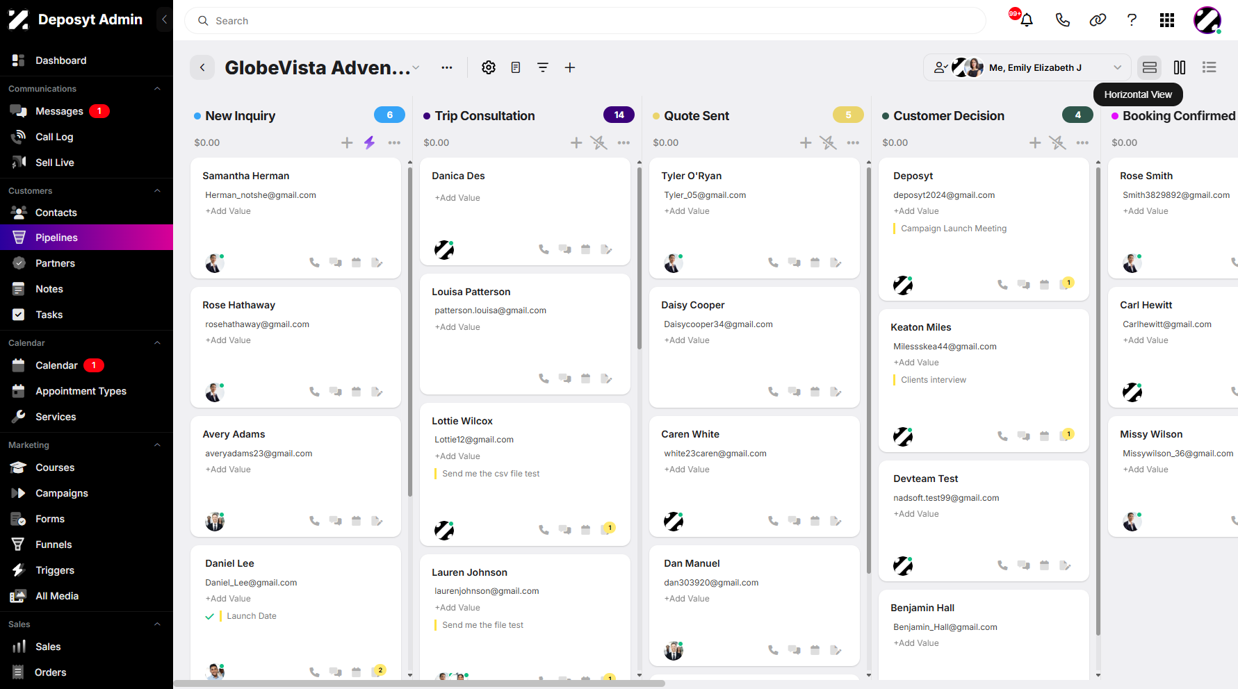 Step 2: Hover over and click the Horizontal or List View button. The steps that follow can be applied in either view.