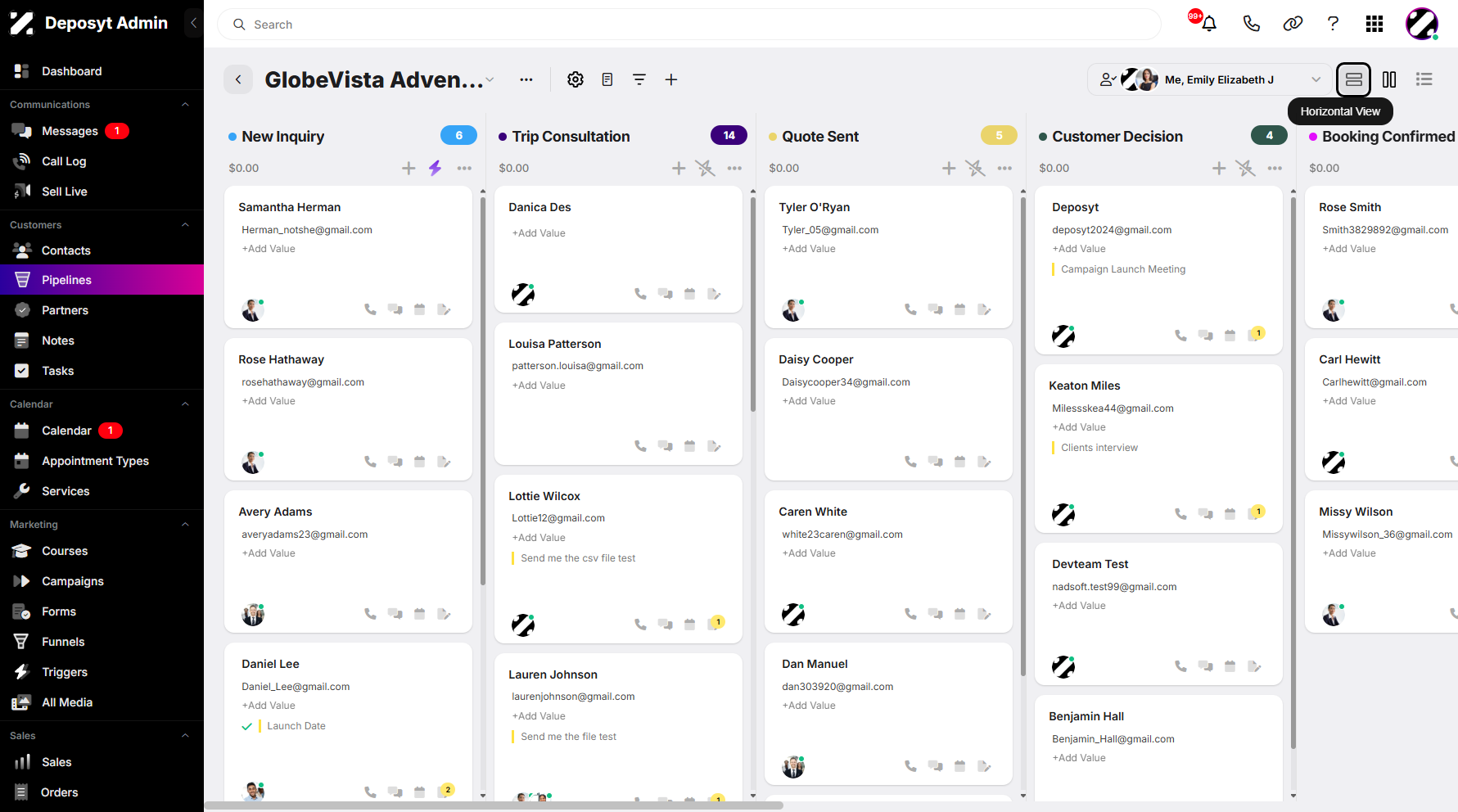 Step 2: Hover over and click the Horizontal or List View button. The steps that follow can be applied in either view.