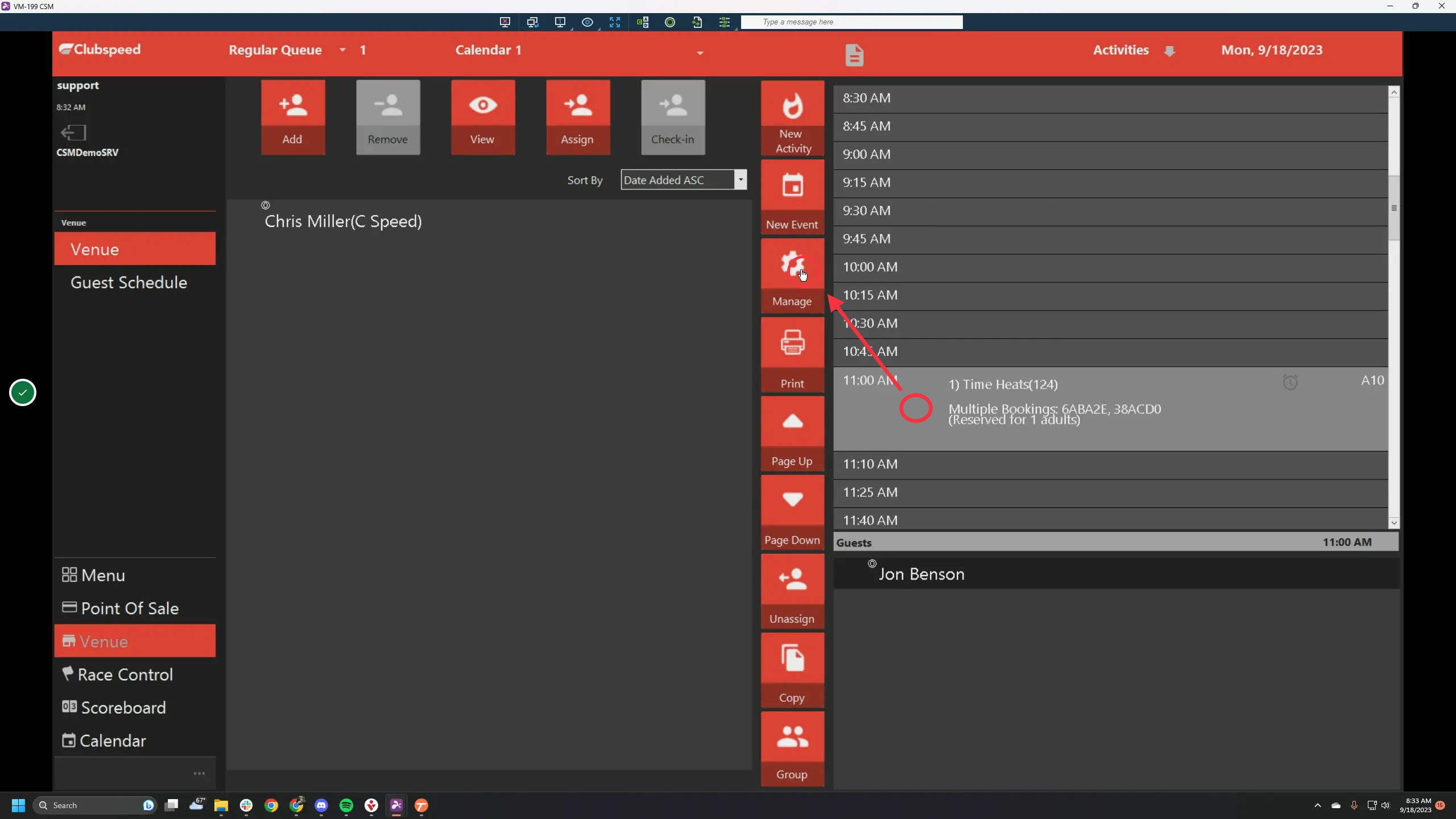 To manage the invoice, click on manage after selecting the activity