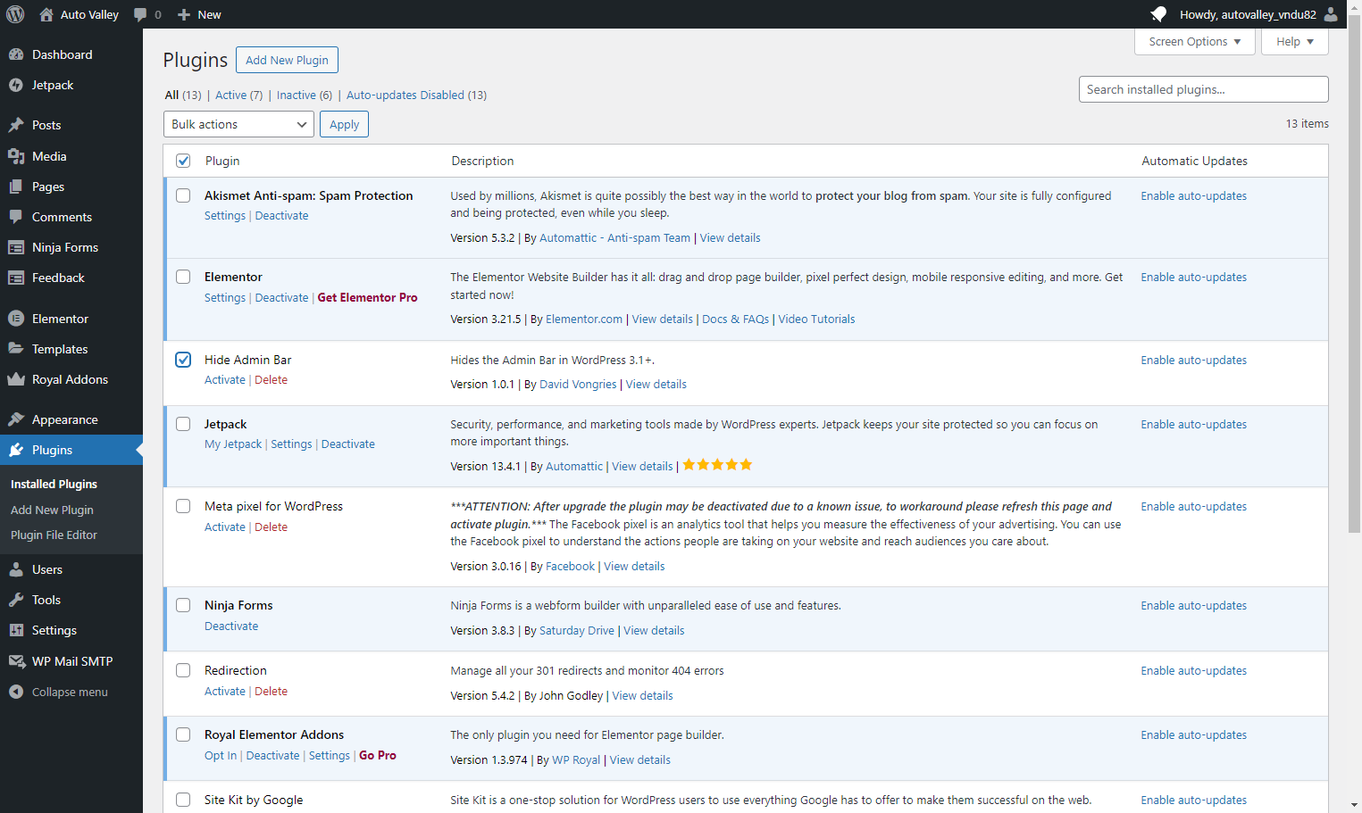 Check Select Hide Admin Bar