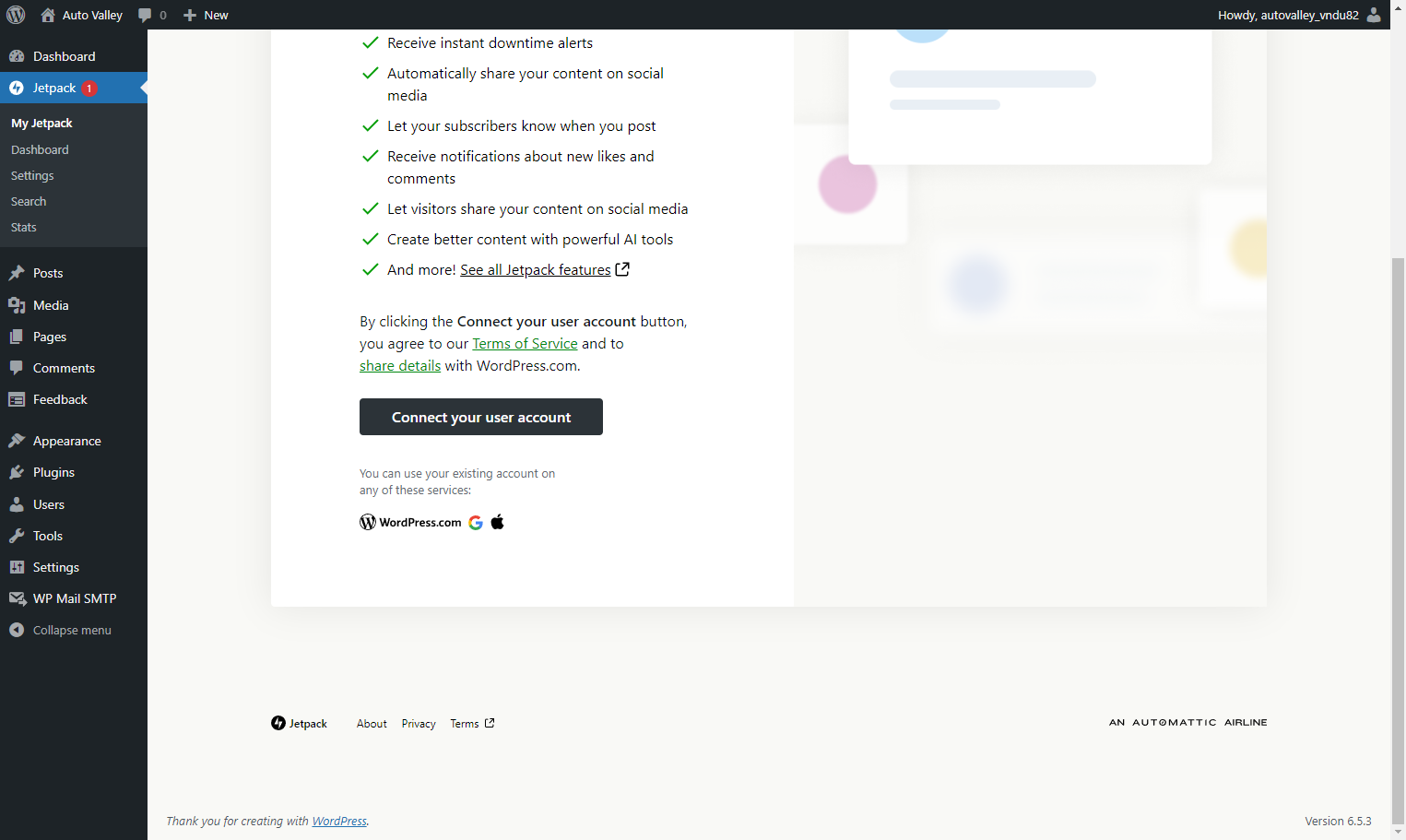 Click on the Connect your user account button