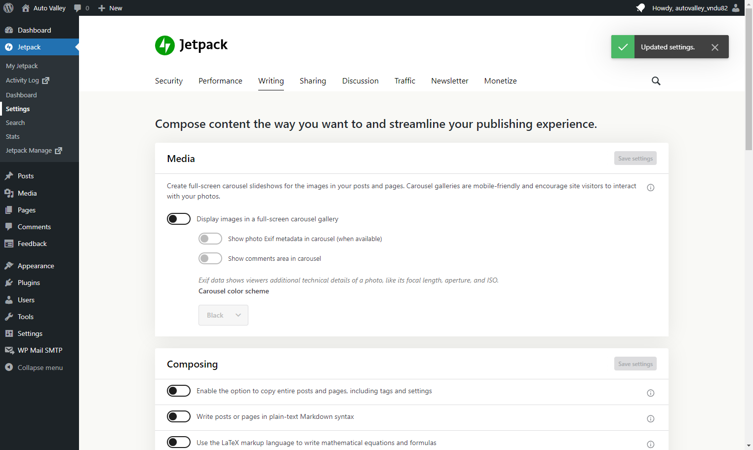 Click on the Settings option under the Jetpack tab in the main menu