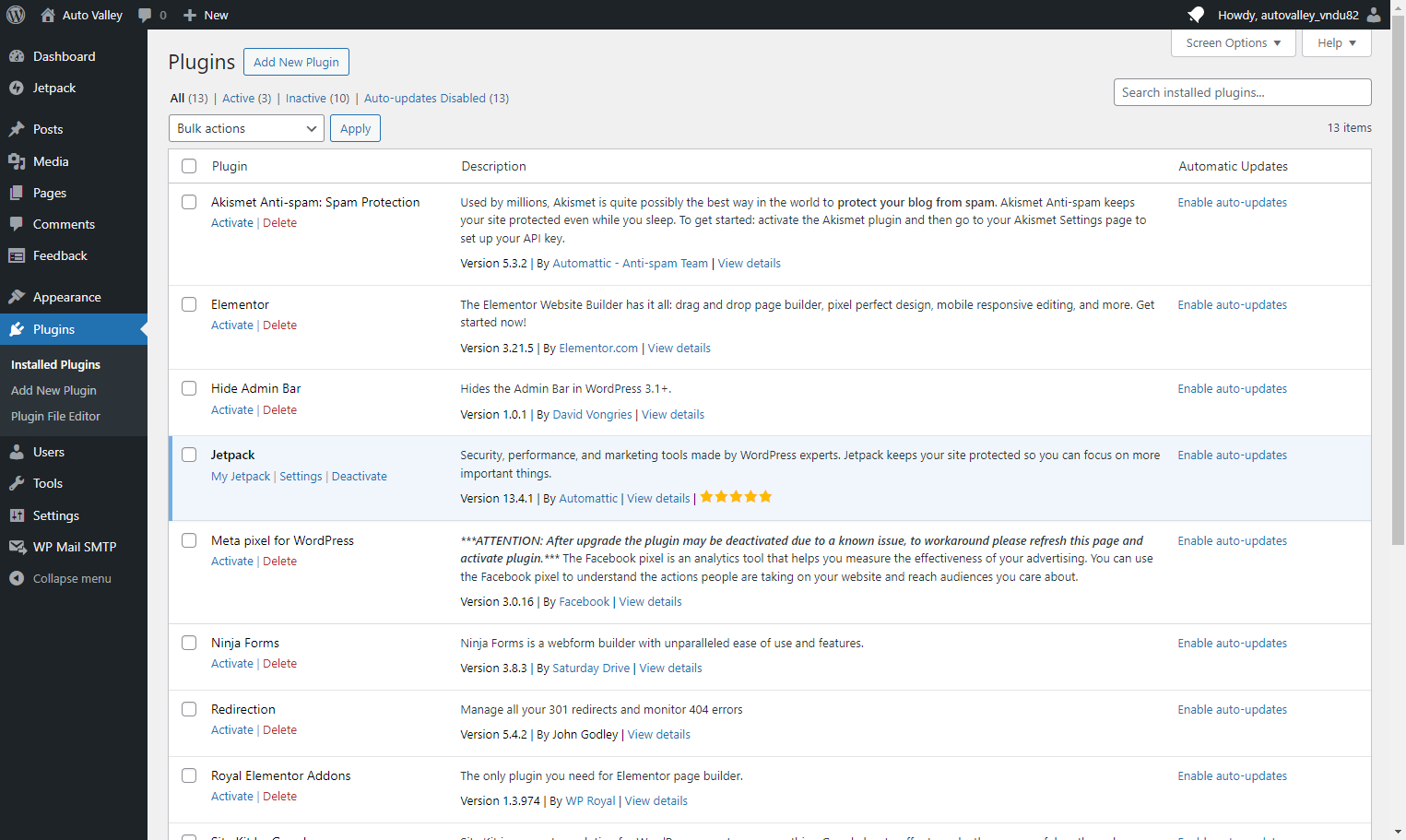 Locate the Akismet Anti-spam plugin and Click on Activate