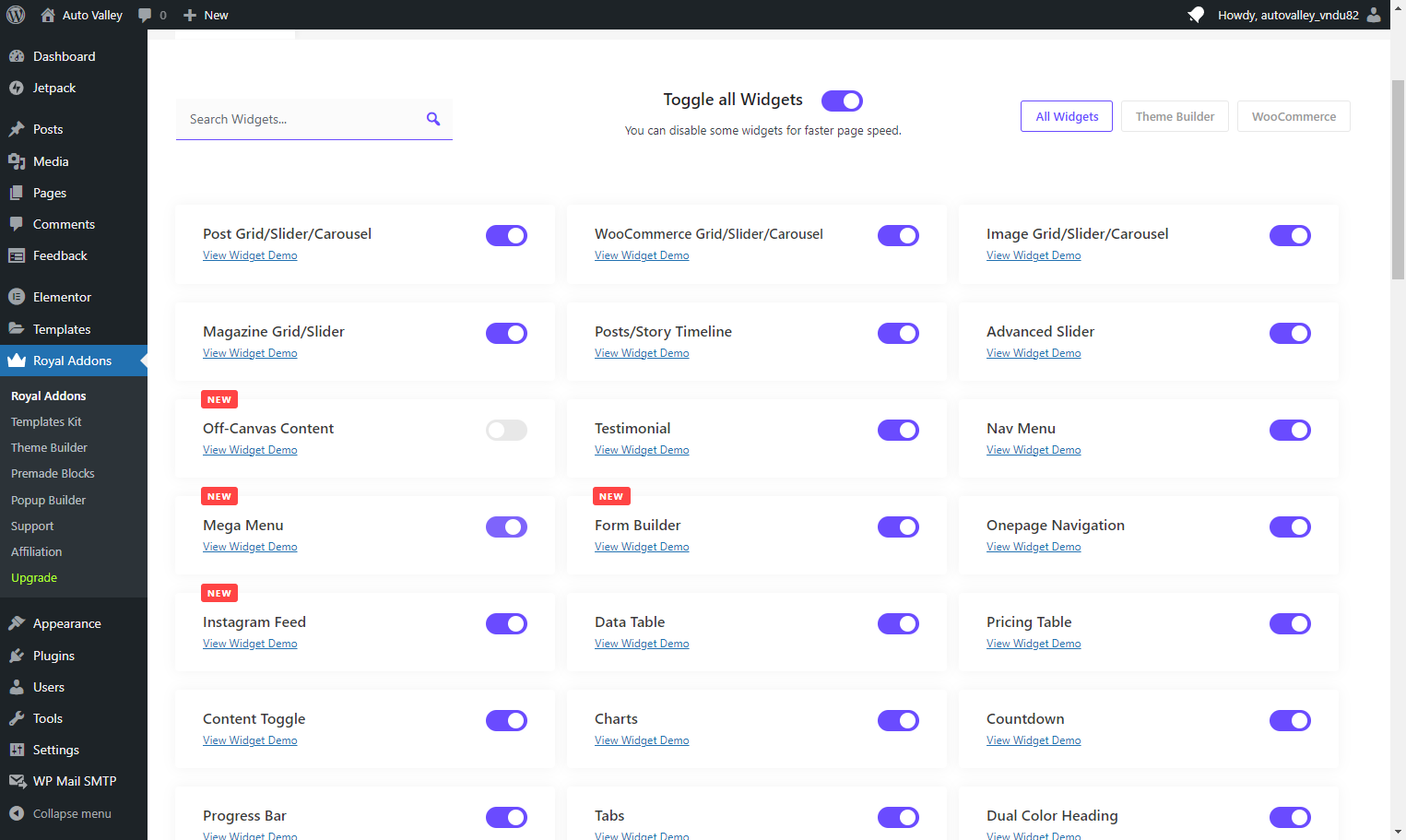 Uncheck Mega Menu