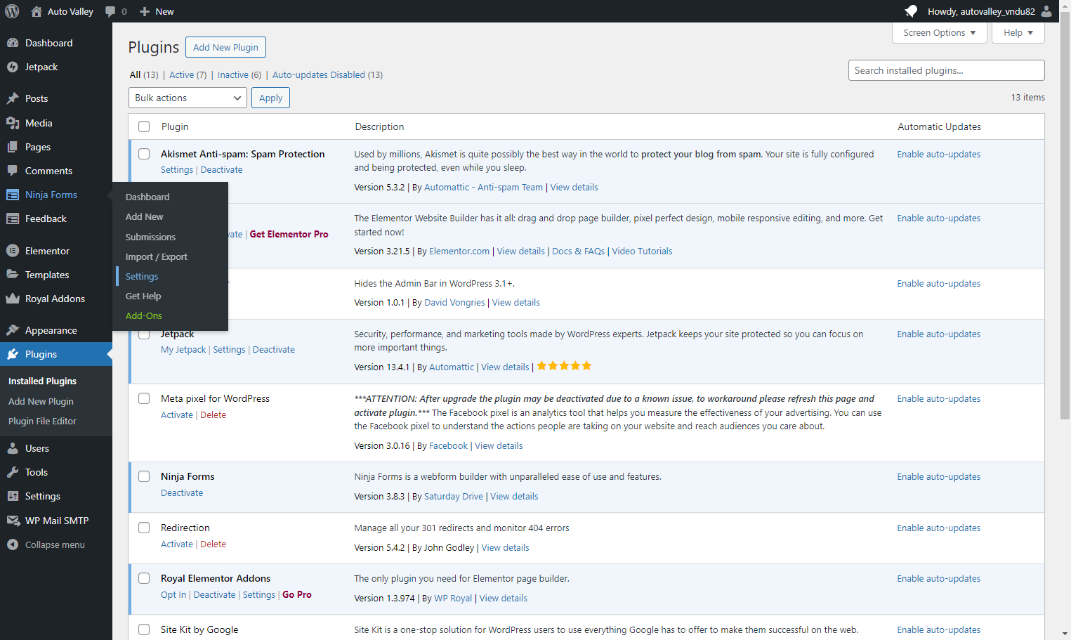 Hover over the Ninja Forms Tab in the Main Menu to reveal the secondary menu, then click on Settings