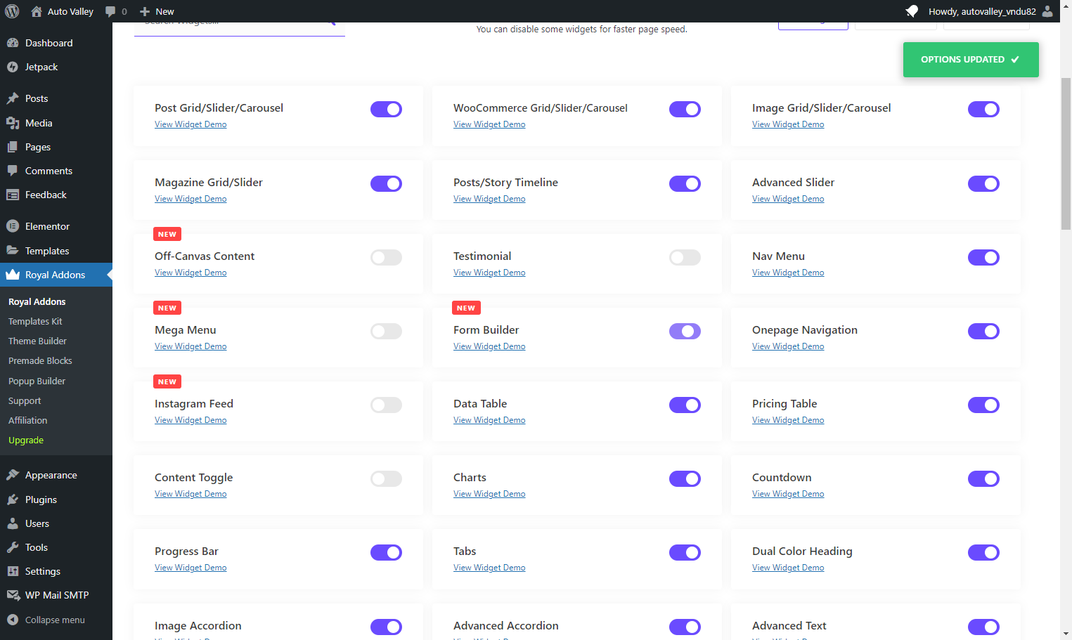 Uncheck Form Builder