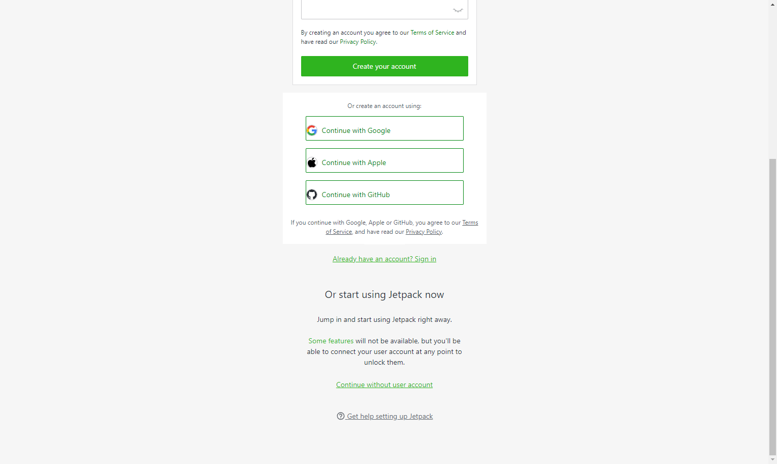 Click on Already have an account? Sign in