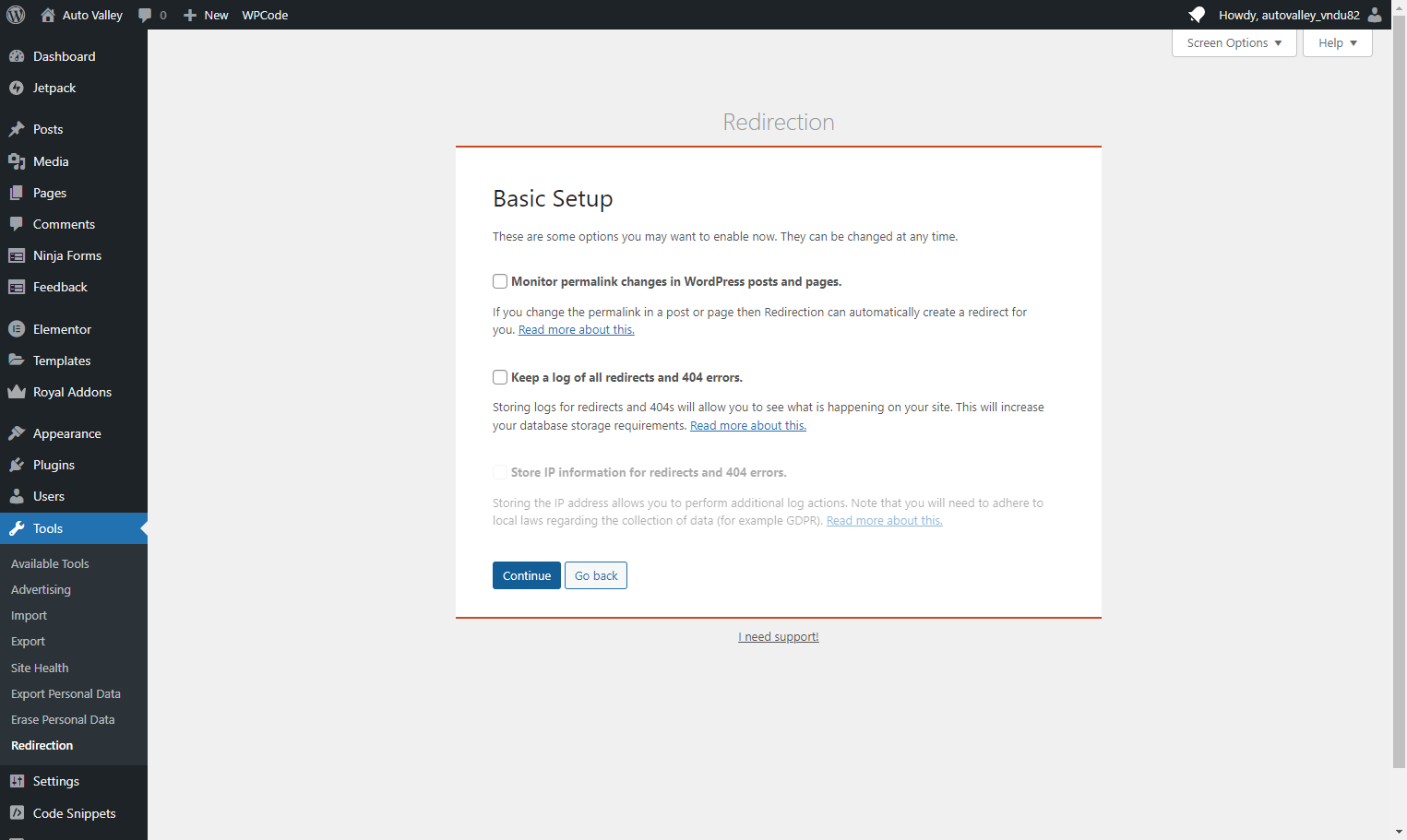 Leave boxes unchecked and click on Continue