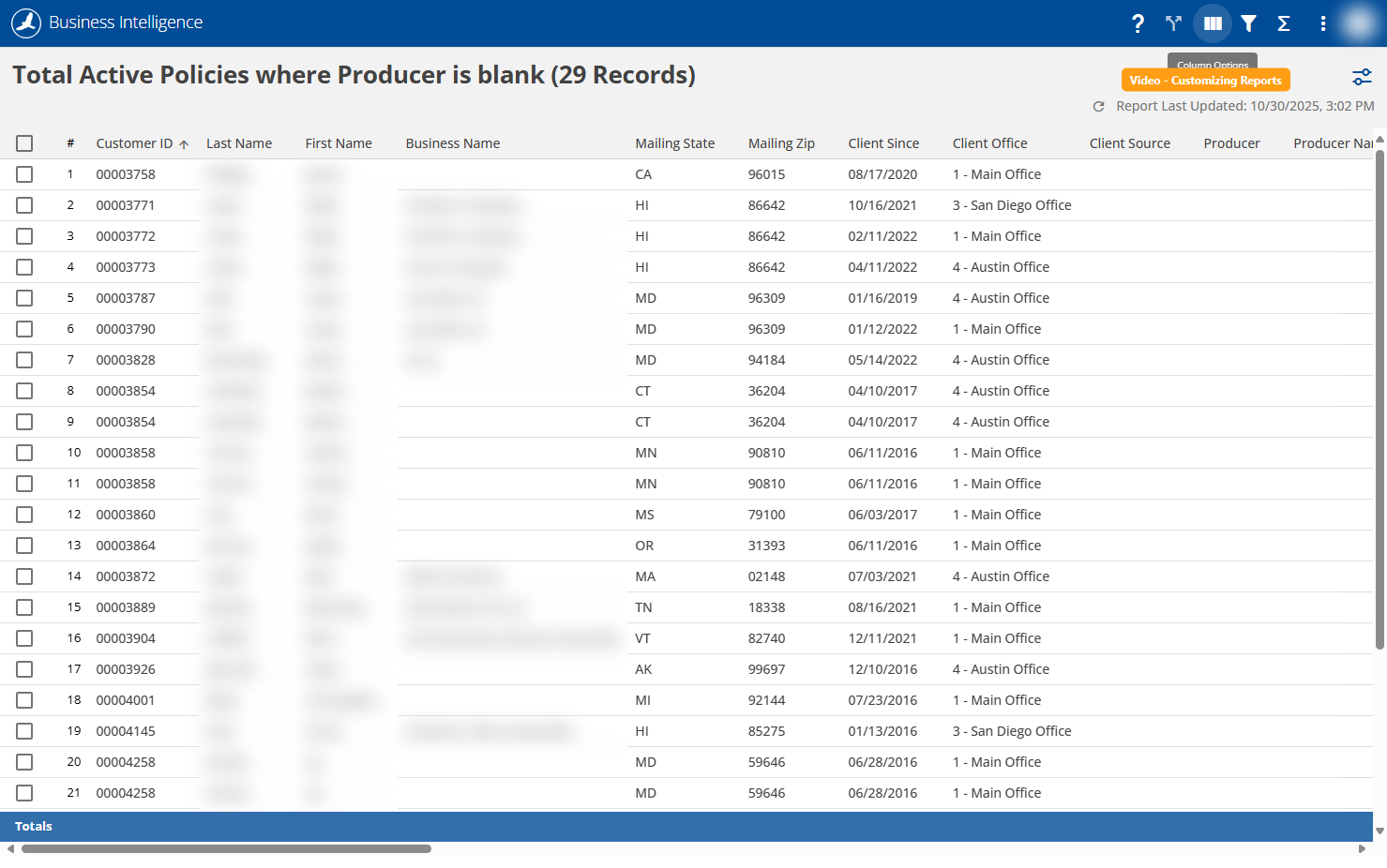 On the top-right corner, click on "Column Options."