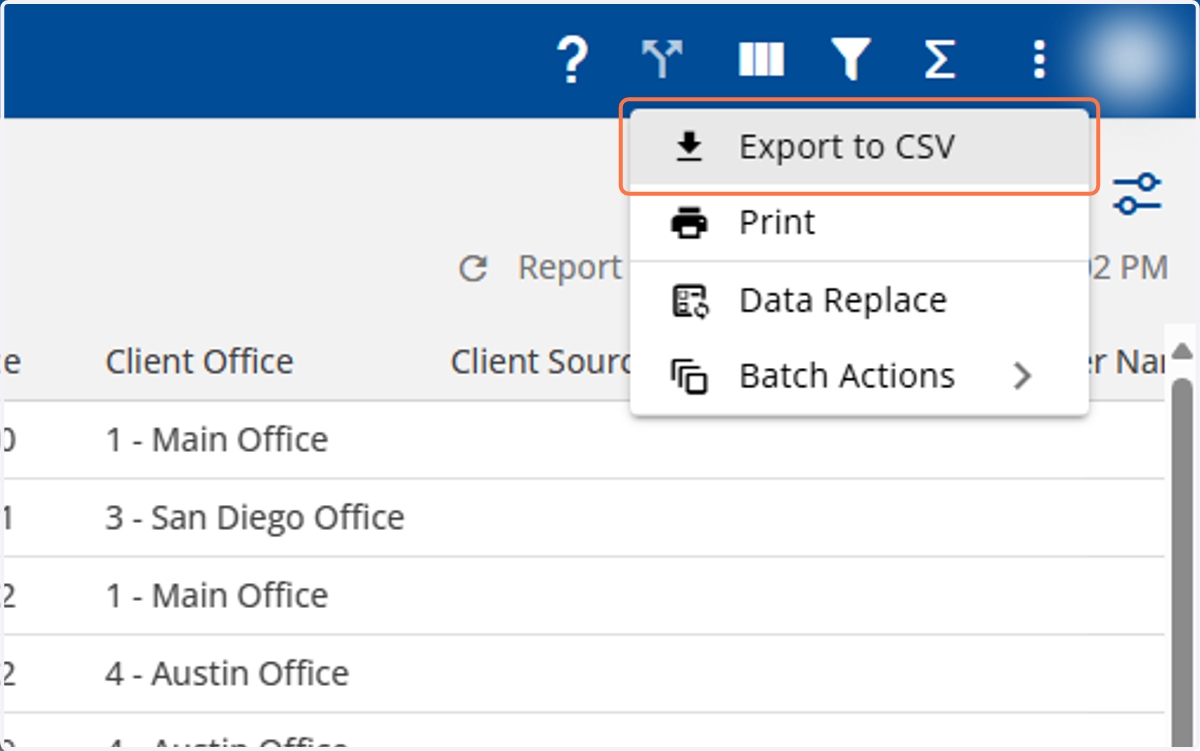 Click on Export to CSV