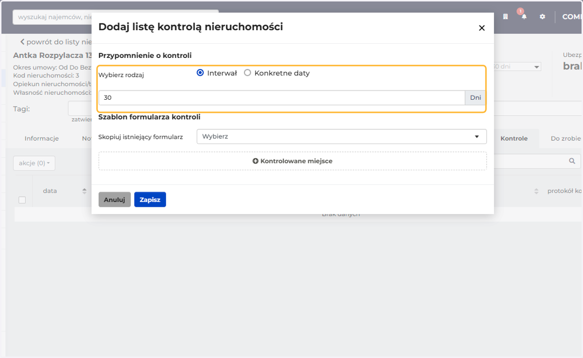 Wybierz rodzaj przypomnienia w Interwale (określ co ile dni) lub konkretne wybrane przez Ciebie daty