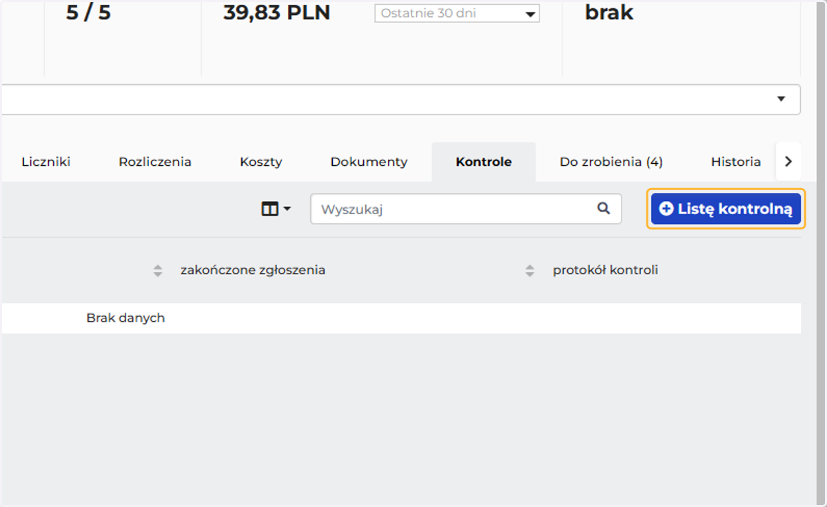 Kliknij w przycisk dodaj Listę kontrolną
