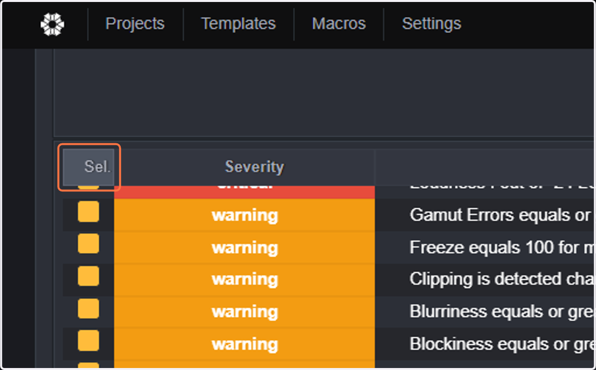 The displayed list of events can also be downloaded as CSV. So unselect all thresholds