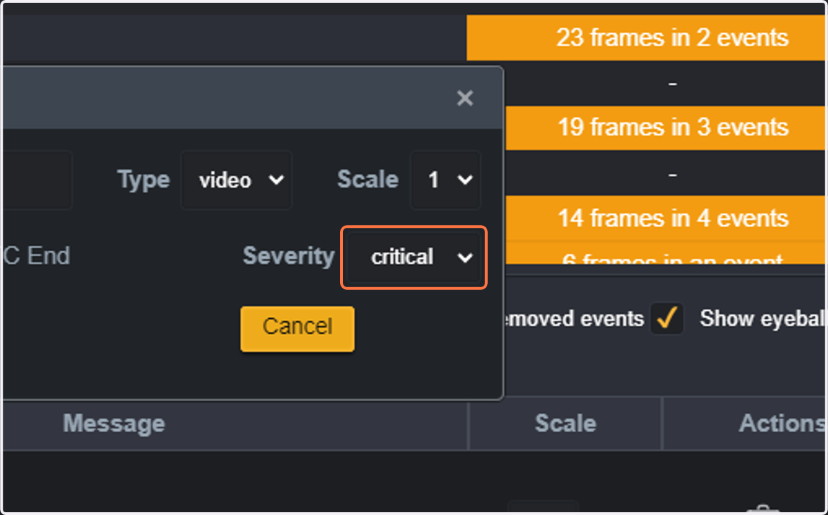 Select the severity level that the Eyeball Event will have. We will Select critical