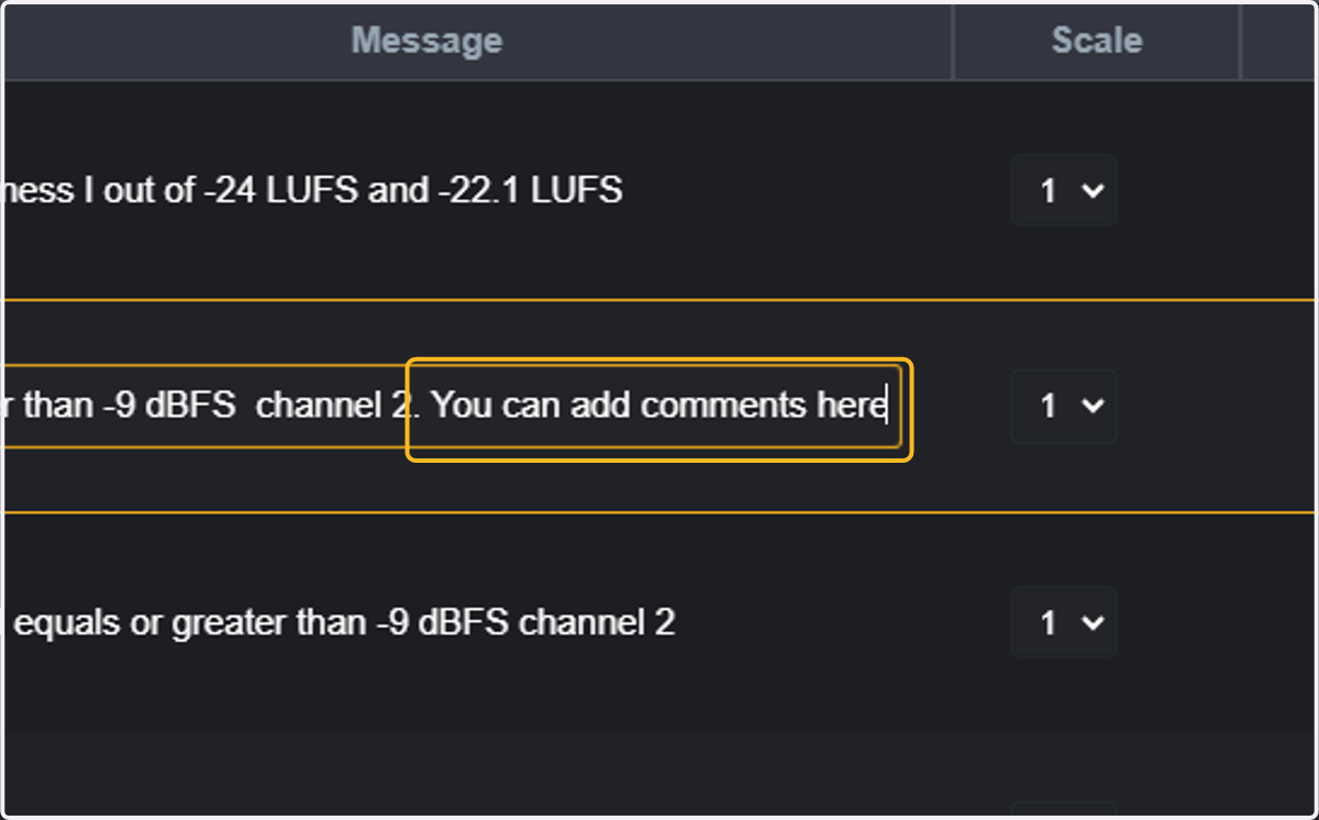 You can add comments here to any of the events that will later be displayed in the PDF report. Just type your comments in the "message" field of the event.