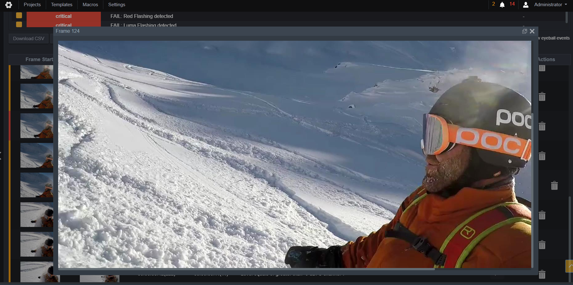For each of the events, you can click on the thumbnail, and you will see the full-size frame
