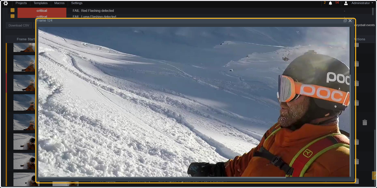 For each of the events, you can click on the thumbnail, and you will see the full-size frame