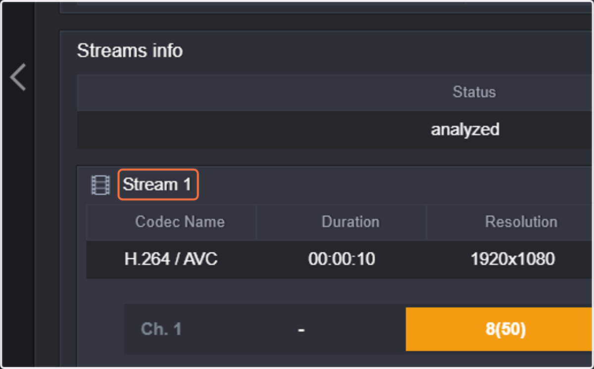 Stream 1 will always display format information for video, and format check events for the video stream