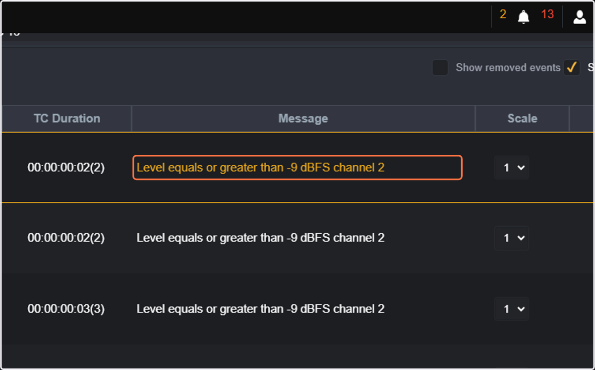 Only audio events are displayed in the event list