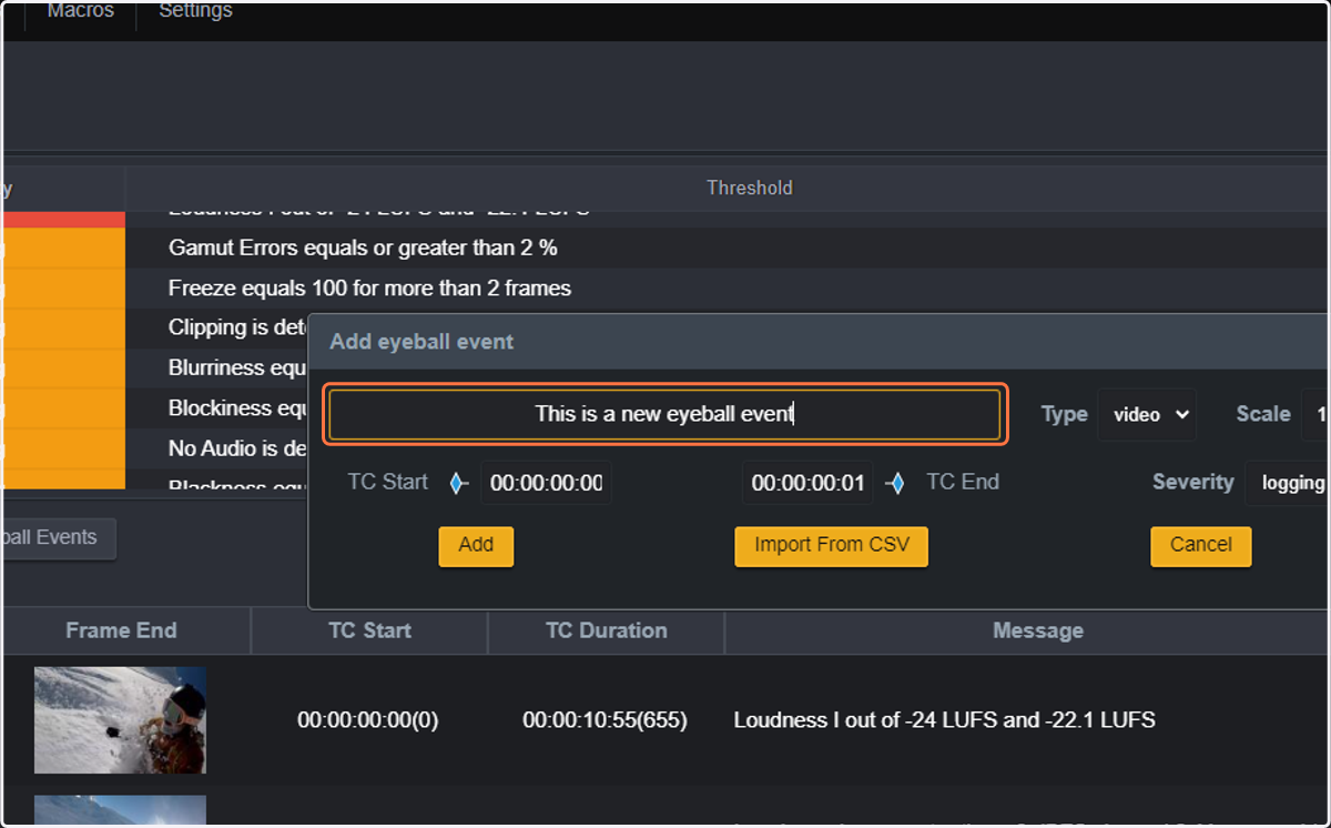 You can add any description (message) for the Eyeball Event. Just type "This is a new eyeball event"