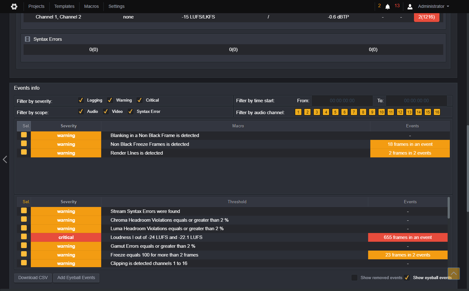 To make things even easier, we can also sort events by threshold. So, uncheck all macro thresholds by clicking on Sel