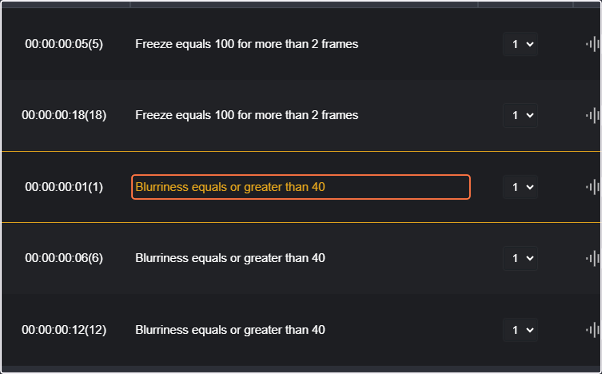 Both freeze and blurriness events are displayed
