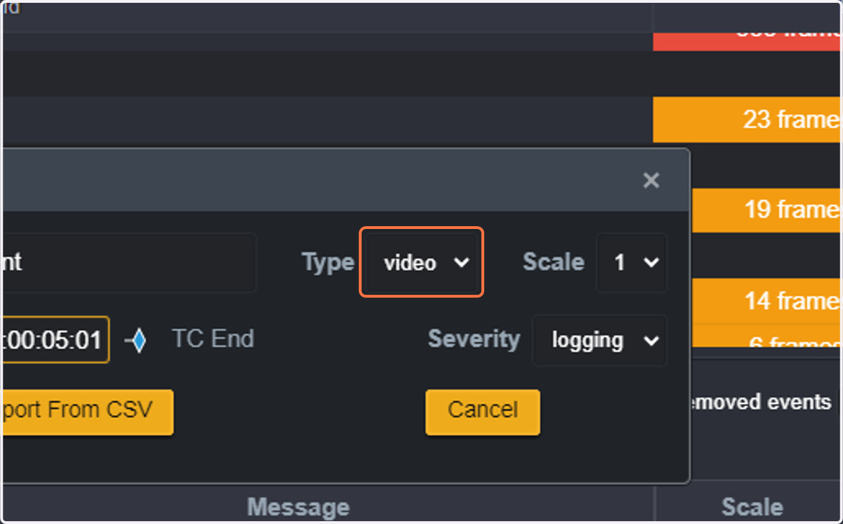 You can select whether it is a video eyeball event or an audio eyeball event by selecting from the dropdown list next to Type