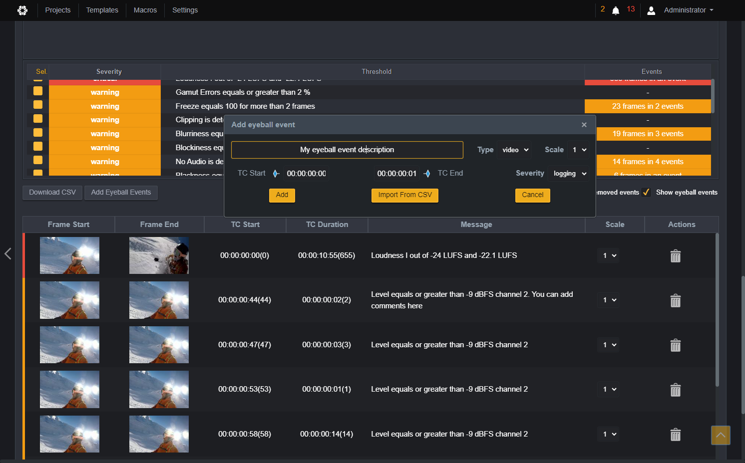 A window will open where you can configure the Eyeball Events of your choice