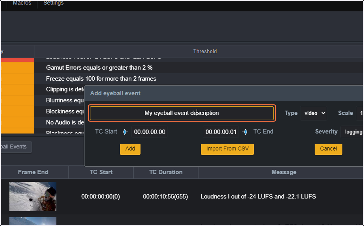 A window will open where you can configure the Eyeball Events of your choice