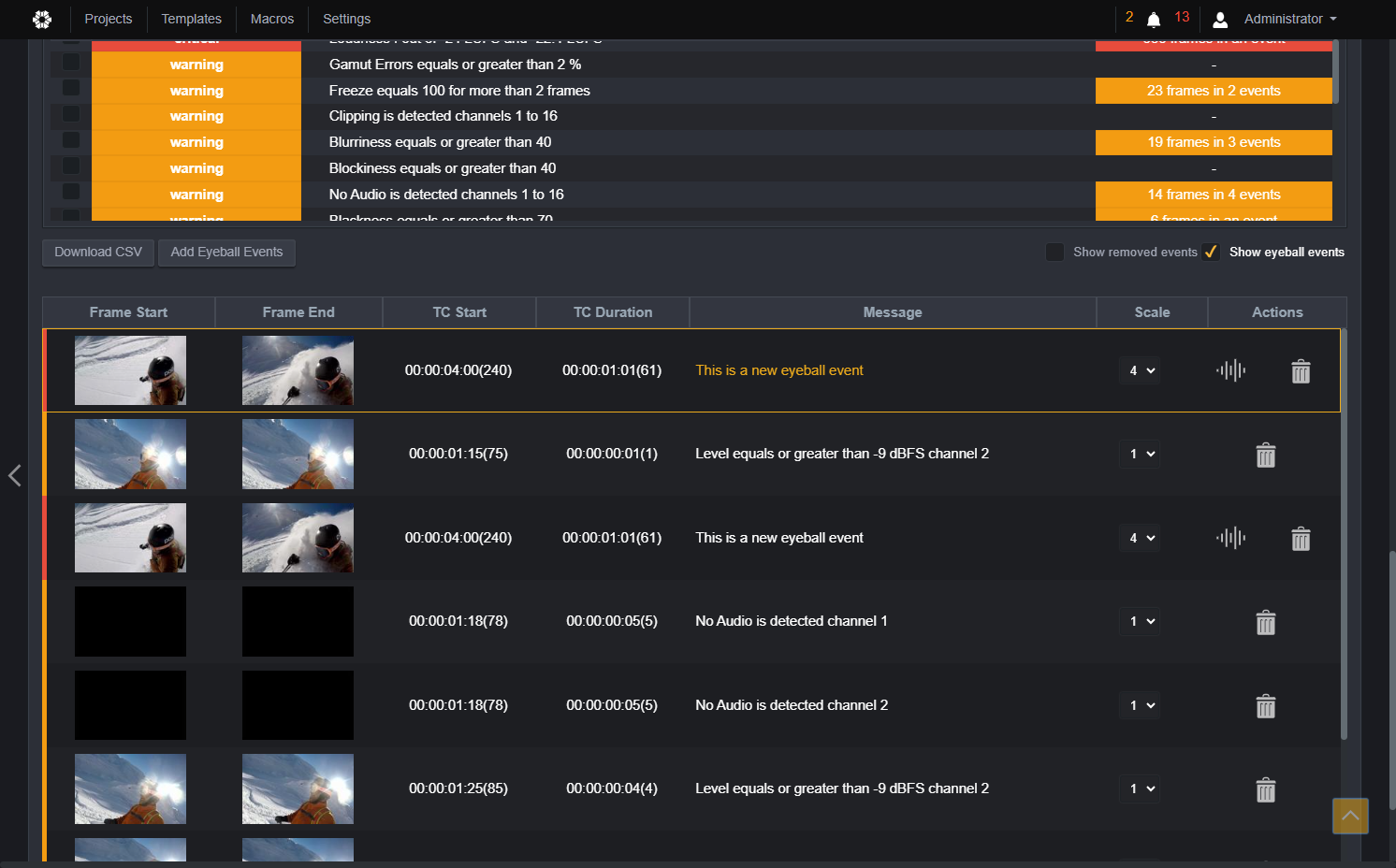 You can then see the Eyeball event in the list of events. The thumbnail will also be created, and the waveform will be available in case it is a video event.