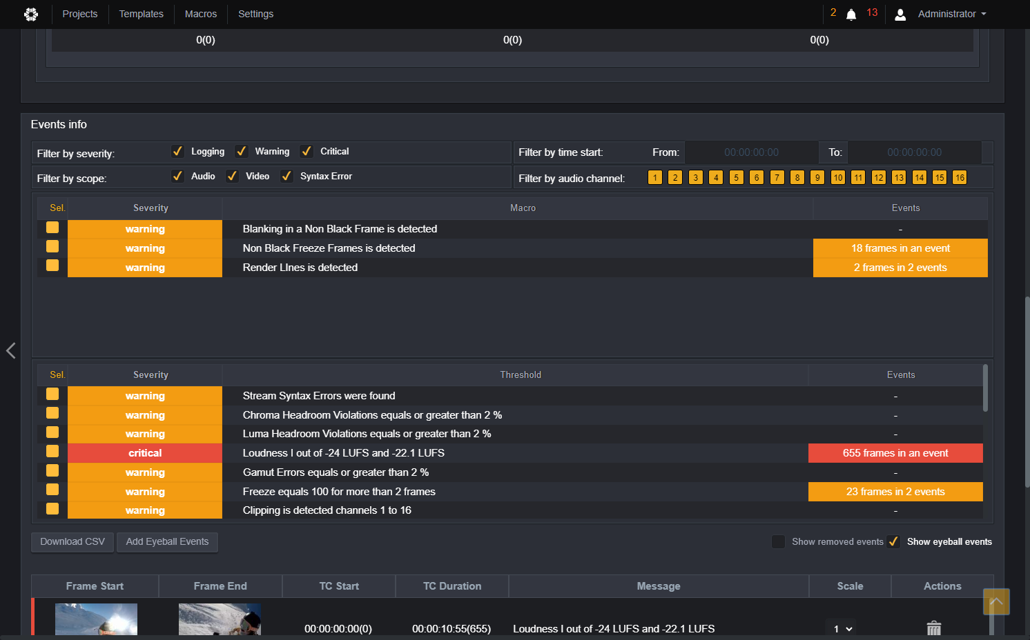 In the events Info, is where you will be able to sort events using a variety of criteria