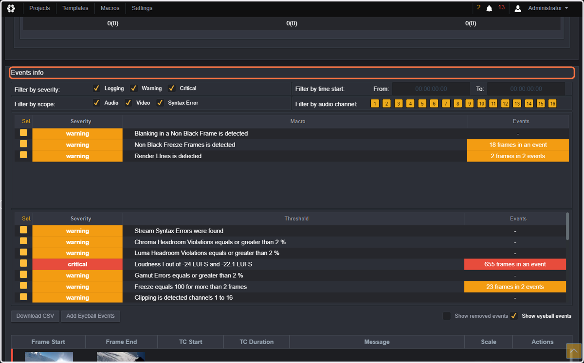 In the events Info, is where you will be able to sort events using a variety of criteria