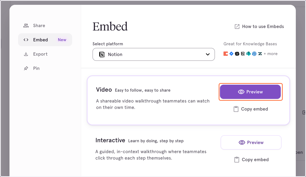 To customized your video embed, Select Preview.