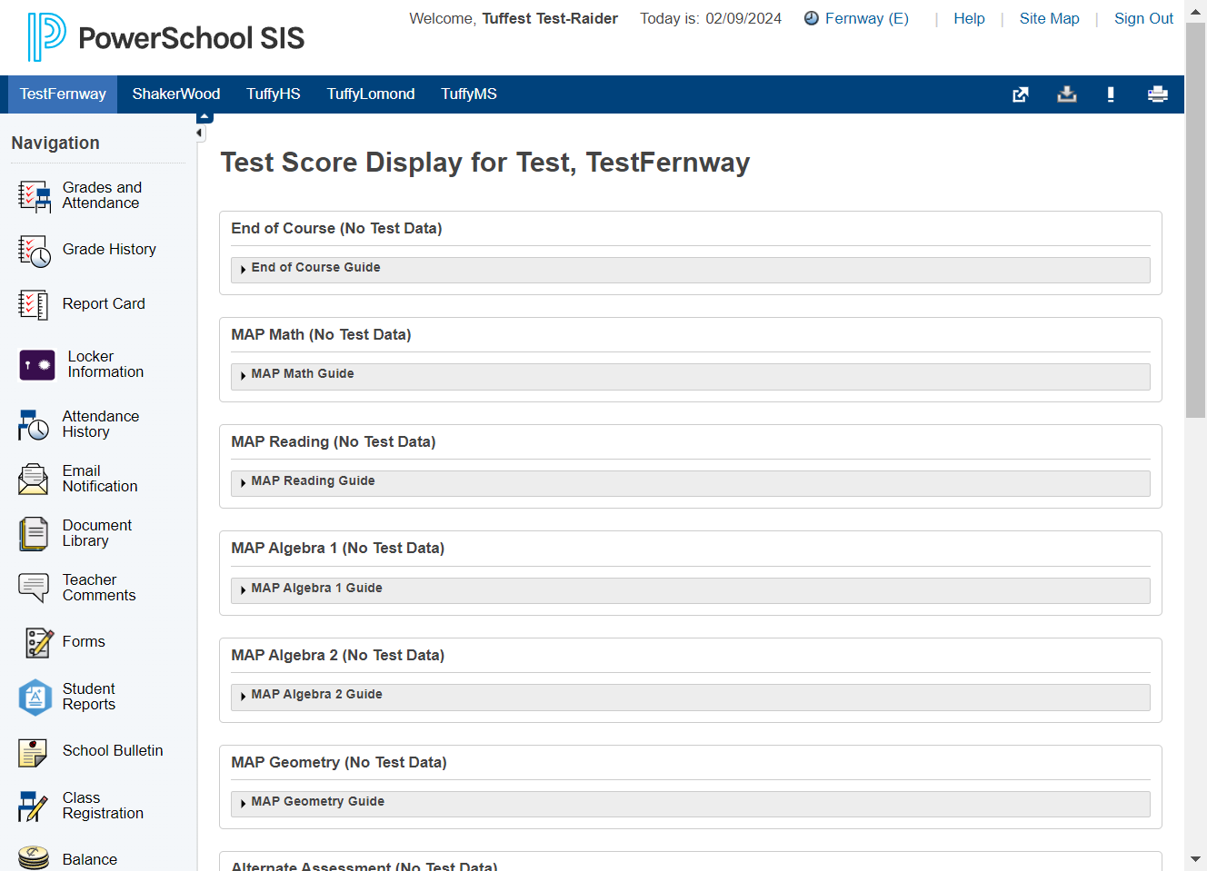 Click on the Guide links to learn more about what the test results mean