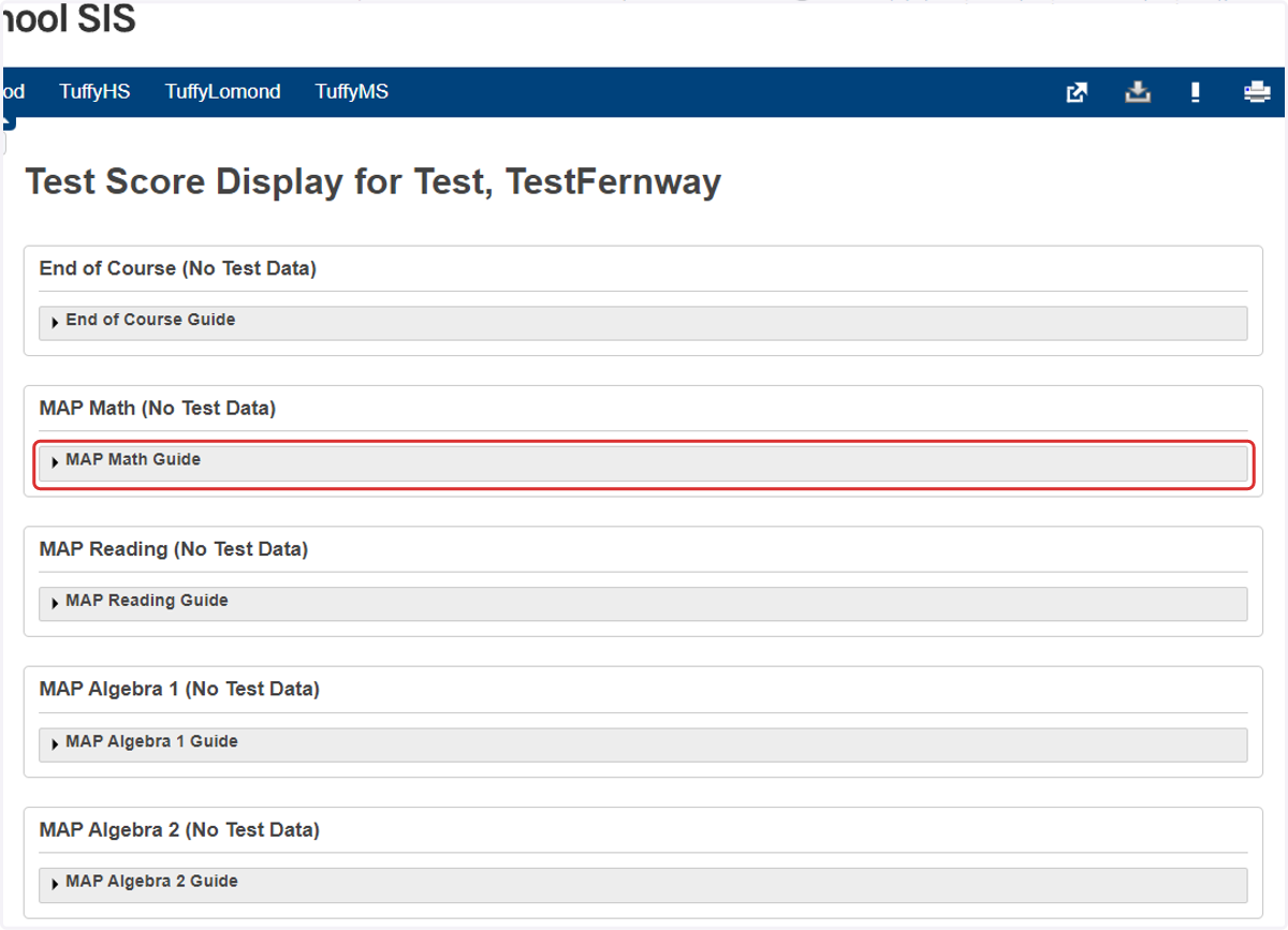 Click on the Guide links to learn more about what the test results mean