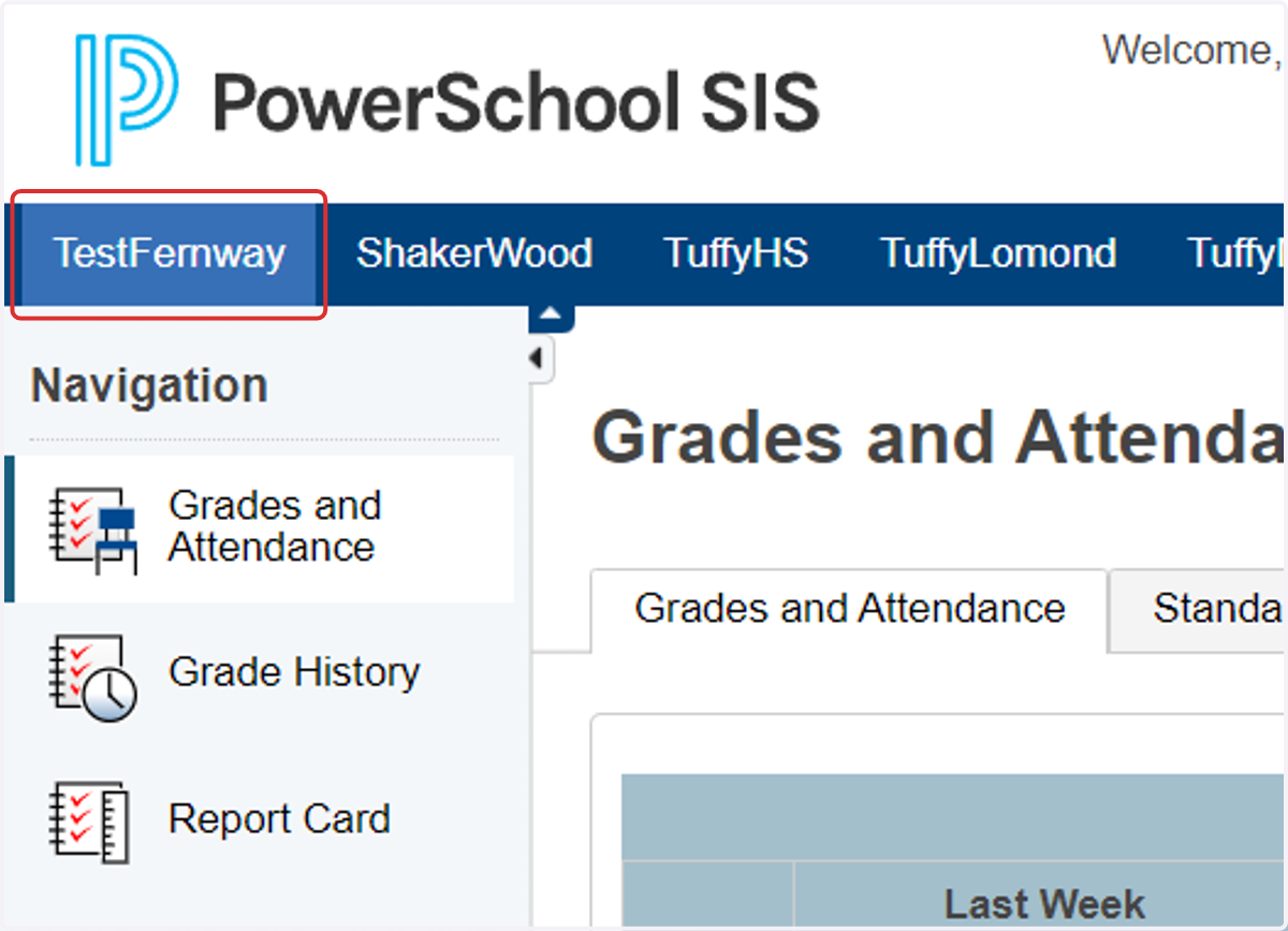 Click on the name of the student at the top of the PowerSchool Portal page