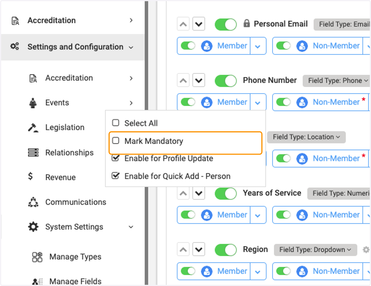 A drop down will pop out, giving you the various options you can choose from for that specific person type