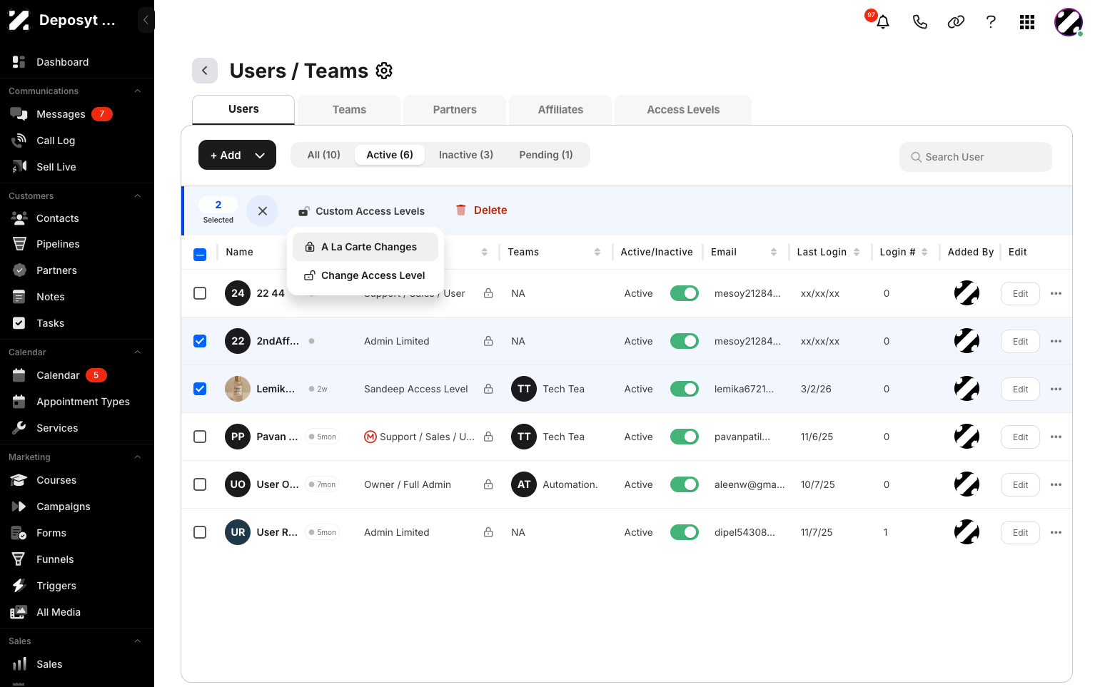 Step 6: There are two ways to customize the access level: A La Carte Changes or by simply selecting a pre-made access level. Click on A La Carte Changes.
