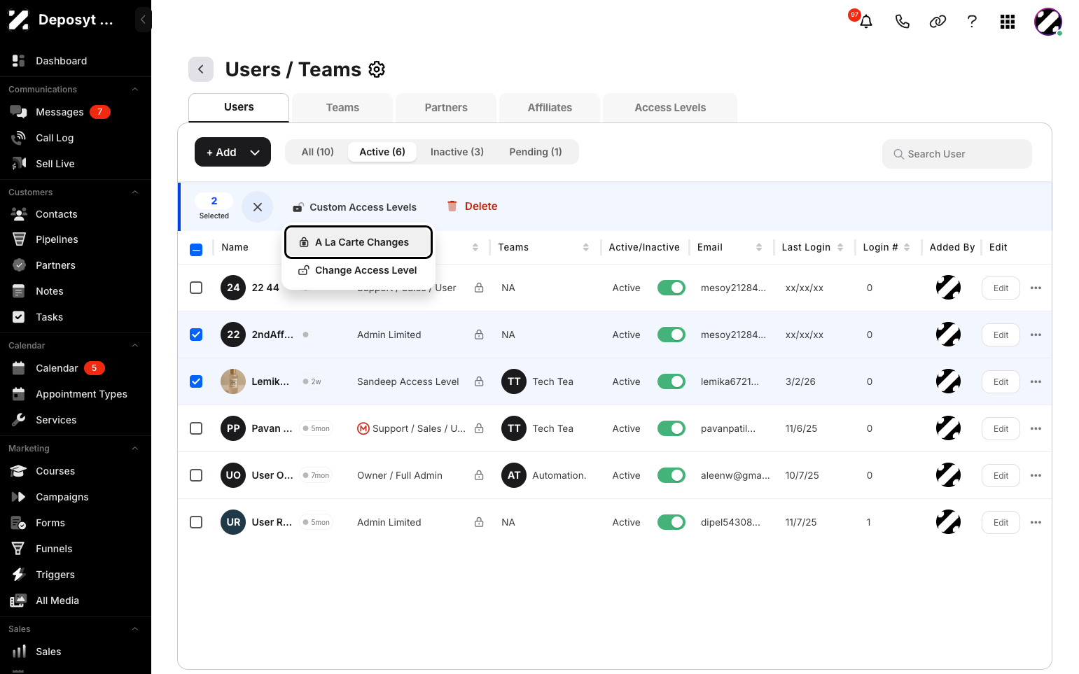 Step 6: There are two ways to customize the access level: A La Carte Changes or by simply selecting a pre-made access level. Click on A La Carte Changes.
