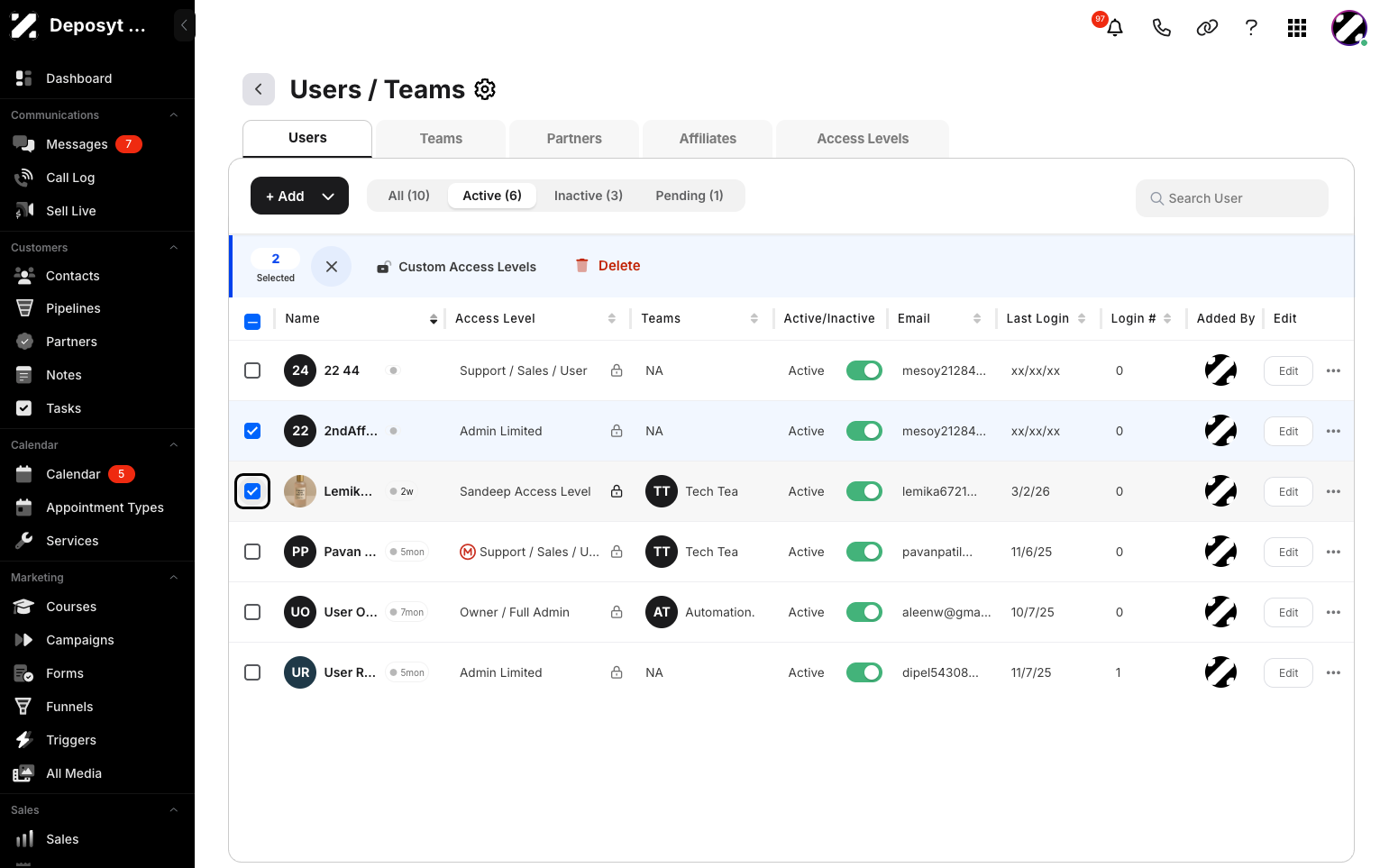 Step 4: Select multiple users.