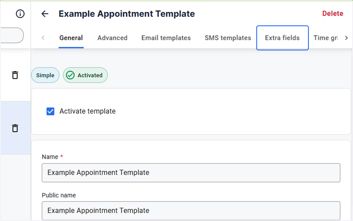 Click on Extra fields