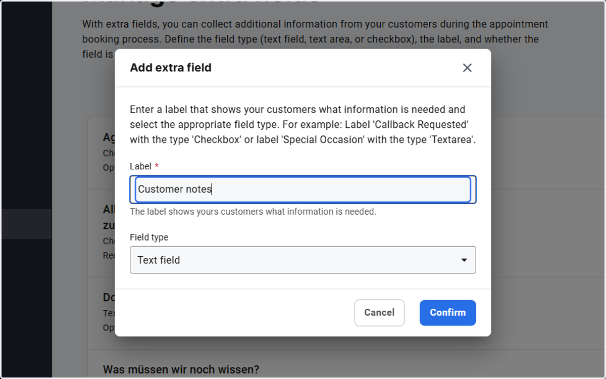 Type "Customer notes"