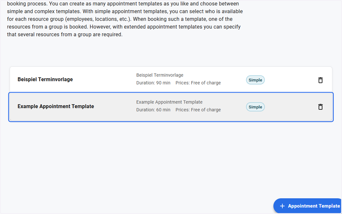 Click on Example Appointment Template…