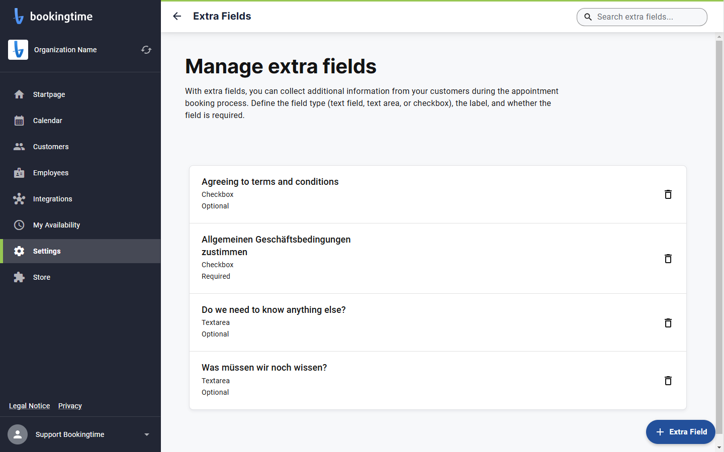 Click on "+ Extra Field"