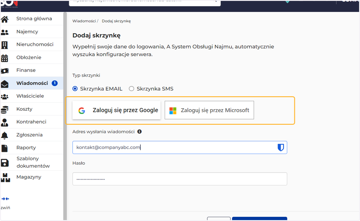 Jeśli masz skrzynkę w Google lub Microsoft, możesz w szybki sposób się połączyć