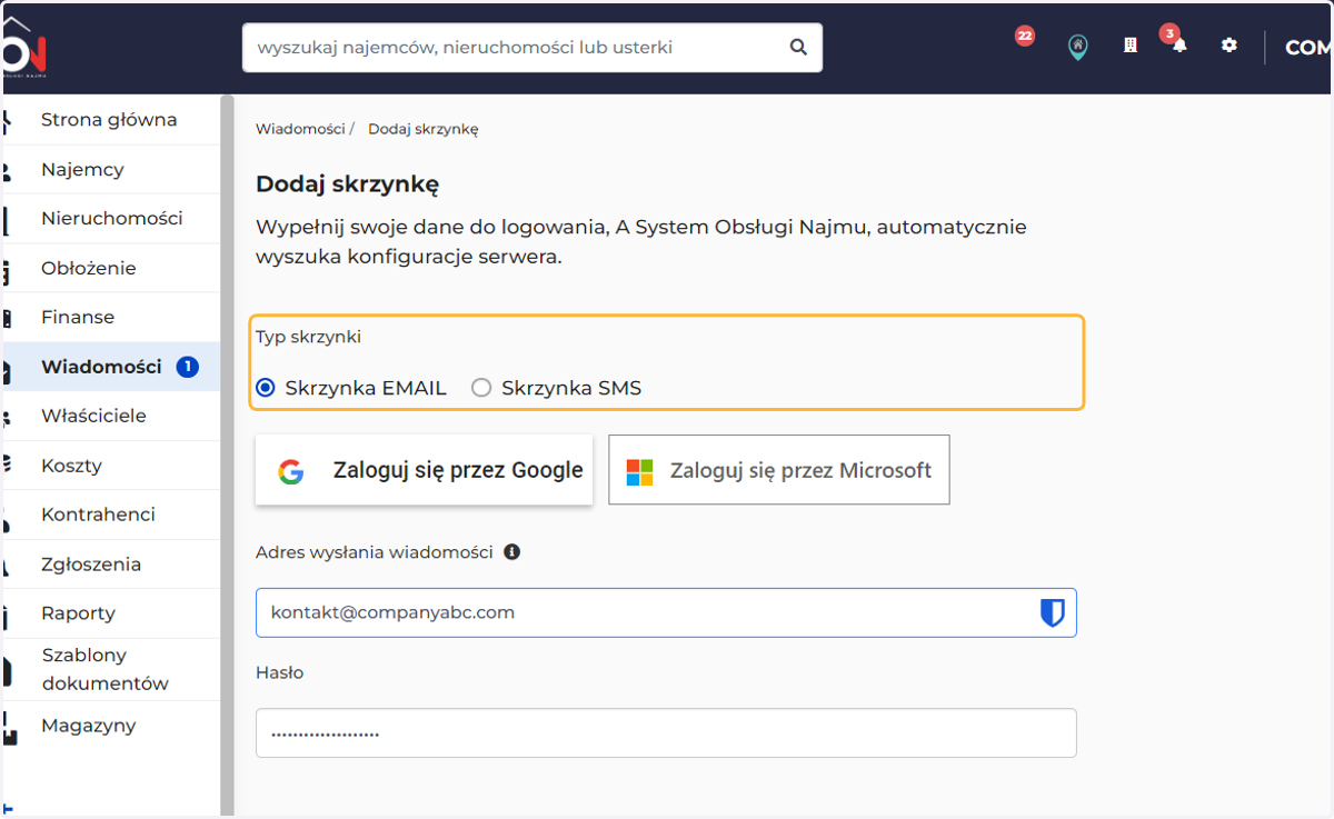 Wybierz typ skrzynki