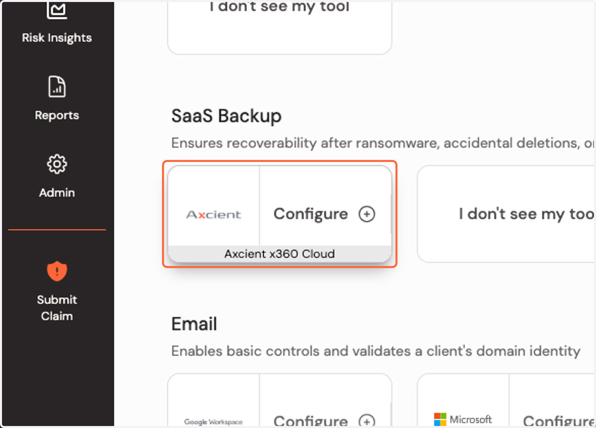 Click on Configure Axcient x360 Cloud integration…