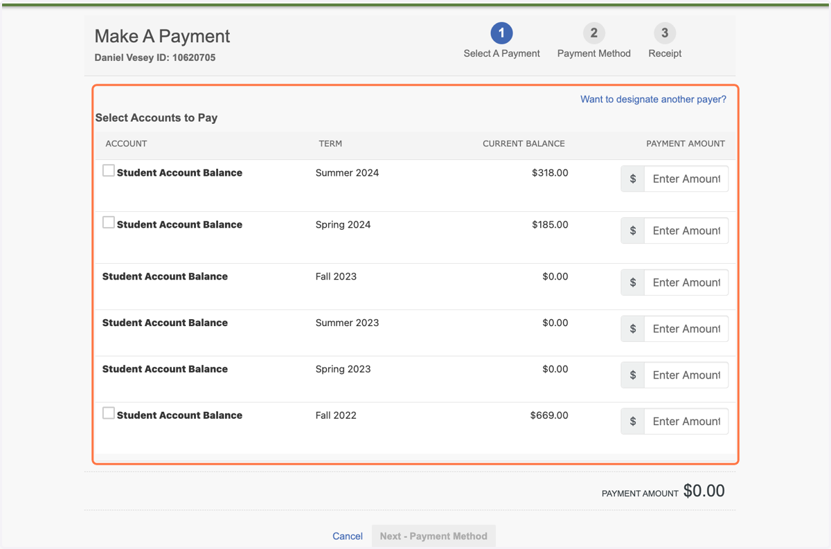 Click on Make A Payment…